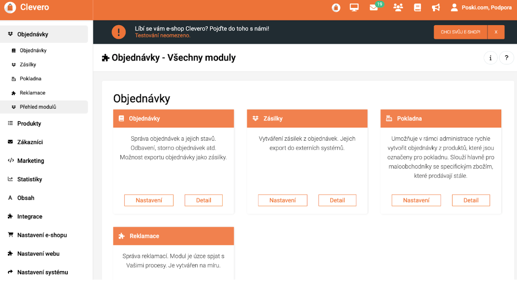 STRUKTURA MODULŮ V CLEVERU A UX