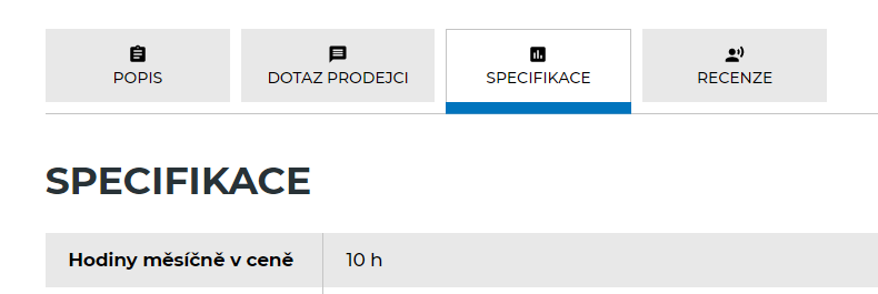 Zobrazení specifikací produktů na e-shopu